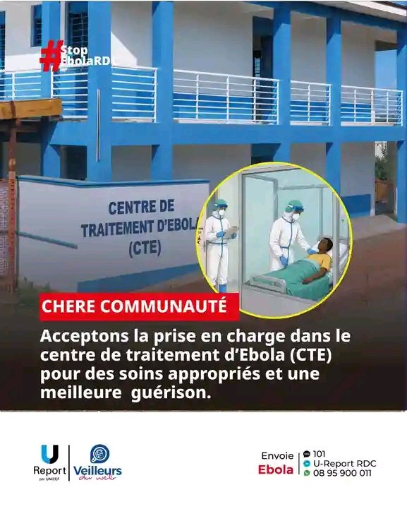 ebwaLepenseur's tweet photo. 🚨 Peur du CTE ? Et si c’était votre chance de guérir ? ❤️ 

Le Centre de Traitement d’Ebola n’est pas une punition : des soignants formés vous accompagnent jusqu’à la guérison. 

Envoie « EBOLA » au 101. C’est gratuit ! 

#StopEbolaRDC
#VeilleursduwebRDC5
#INSP https://t.co/IAeOliVdh9