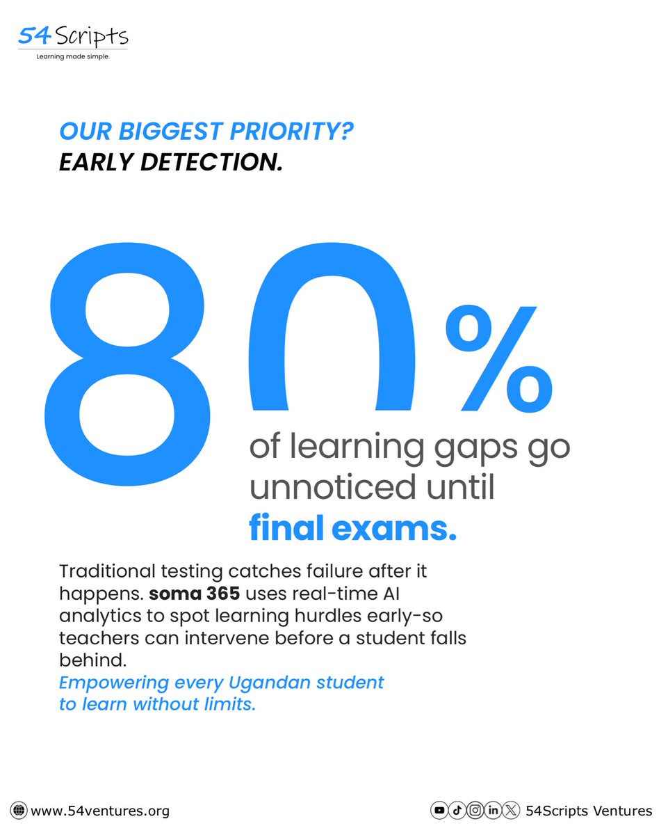 54ScriptsUg's tweet photo. Don't wait for final exams to discover learning gaps.ย
Soma365 uses real-time AI to spot learning hurdles early so teachers can step in before students fall behind.ย
#EdTech #Soma365 #54Scripts #AInEducation #UgandaEducation https://t.co/zfilLKtG21