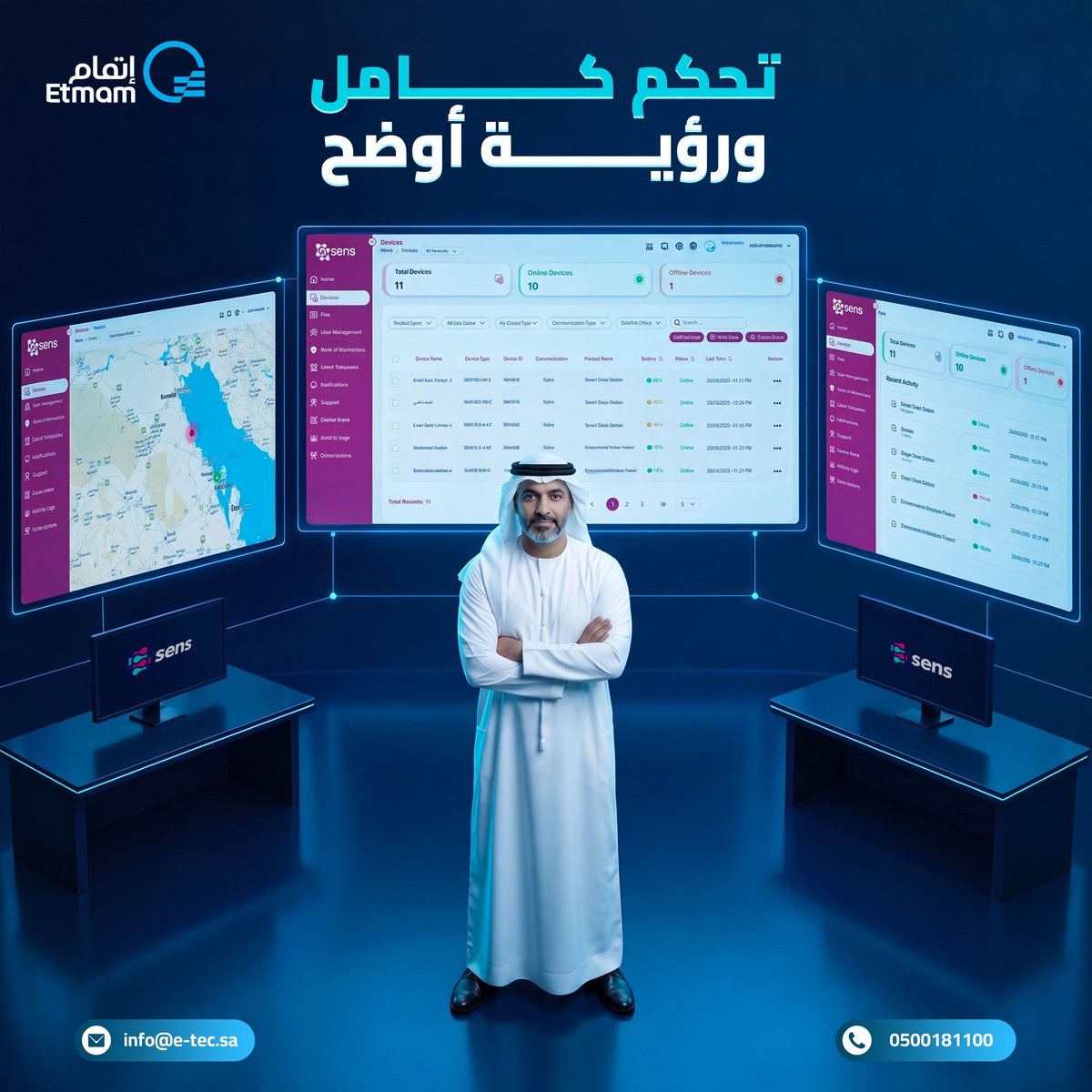 EtmamIT's tweet photo. أجهزتك الذكية في مكان واحد.. وتحكمك يبدأ من هنا 🌐

مع منصة SENS لإدارة أجهزة إنترنت الأشياء، تتابع أجهزتك وتديرها من خلال منصة متكاملة تمنحك رؤية أوضح لحالة الأجهزة والاتصالات والبيانات، وتساعدك على إدارة عملياتك بكفاءة أكبر.
#SENS #إنترنت_الأشياء #التحول_الرقمي https://t.co/Bl89aKnWEY