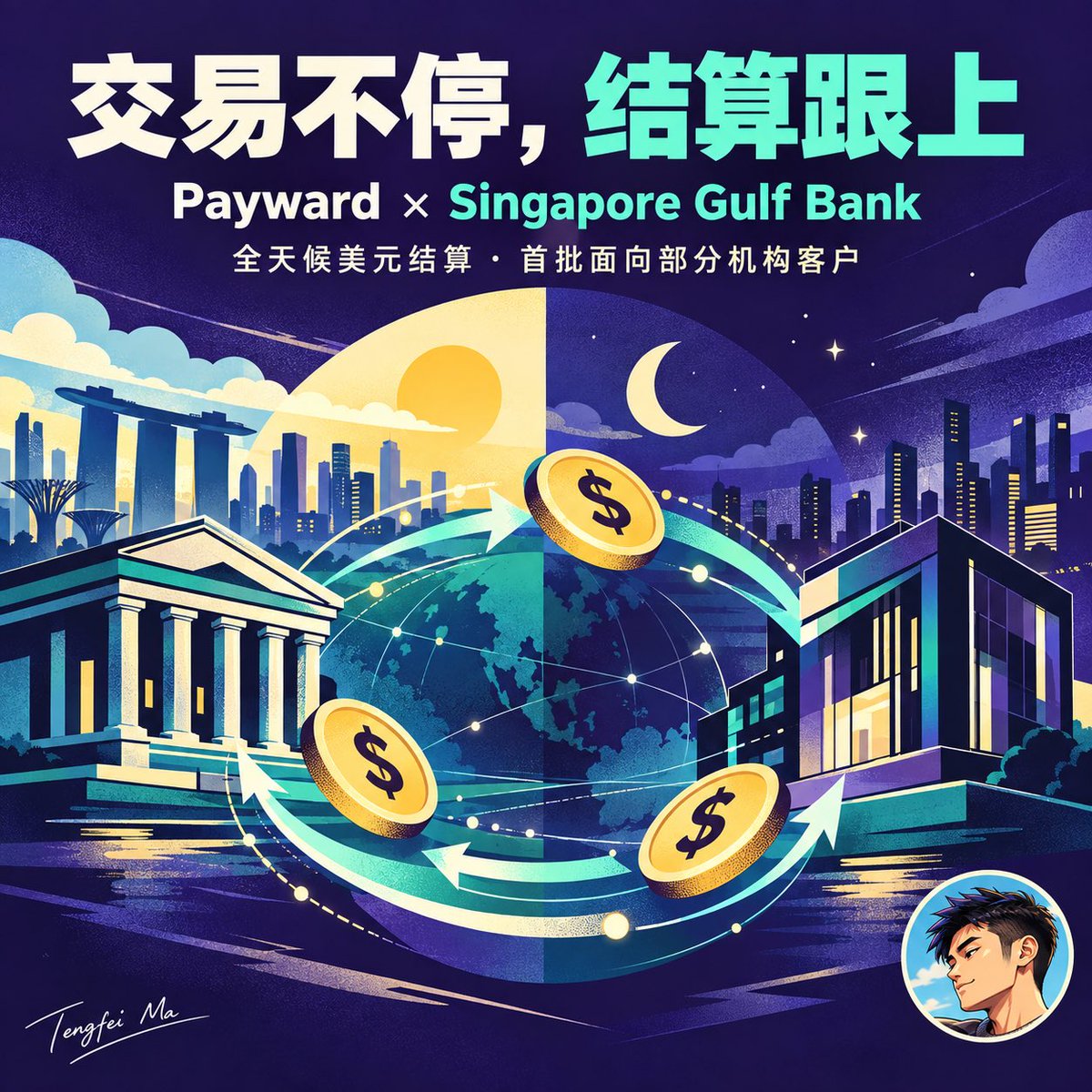 MTengfi's tweet photo. Kraken母公司Payward与Singapore Gulf Bank合作，为部分机构客户提供全天候美元结算。

加密市场一直能24小时交易，银行资金却未必随时到账。这次进展改善的是资金周转效率，首批仅覆盖特定地区的部分机构客户，不能理解成所有用户都已开放。 https://t.co/1sWyGpxde5