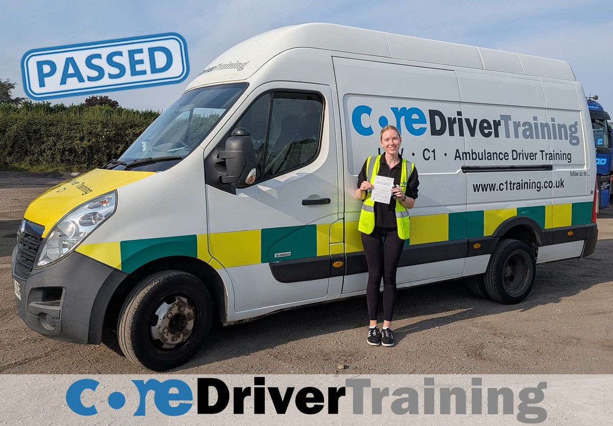 driver_cor91706's tweet photo. Congratulations Kara Shepherd with a first-time C1 pass at Watnall Test Centre last week. Thank you for an enjoyable two days training, and best of luck with your future courses and career. 😁 🚑

#TeamCore https://t.co/edPmGk5Mj4