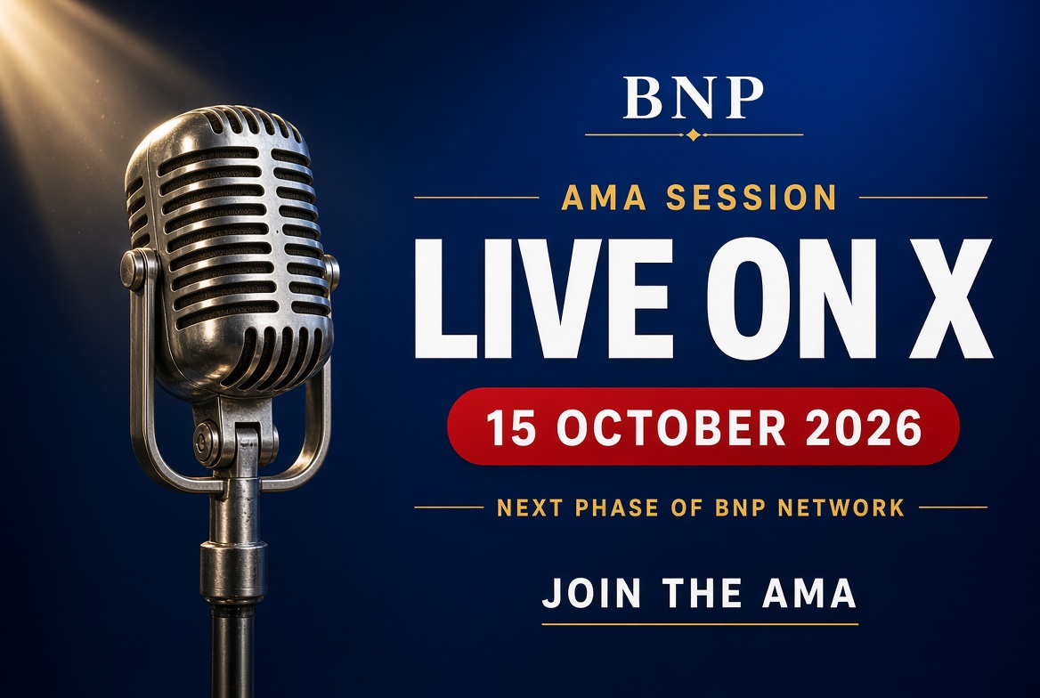 BnpNetwork's tweet photo. 🎙️ AMA SESSION — 15 OCTOBER
Join us on Twitter/X as we discuss the next phase of BNP Network and the upcoming distribution.

⚡ AMA + Coin Distribution — Same Day

⏰ Mark your calendar.
🔥 Stay active.
🚀 Be ready for 15 October 2026! https://t.co/bIvlRTUjhY