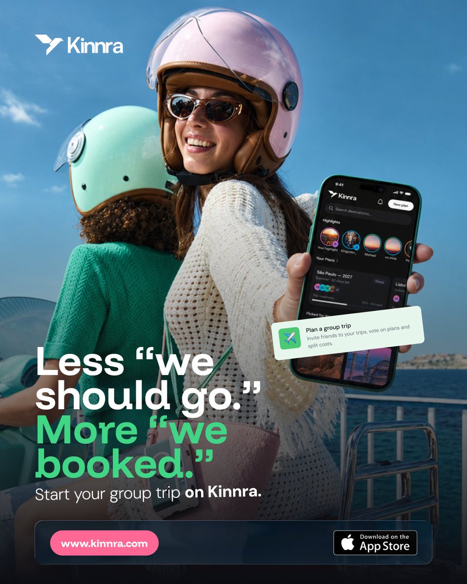 kinnrahq's tweet photo. The group trip has been in the chat long enough 😭
Pick the place. Add your people. Make the plan real.

Start your trip on Kinnra. https://t.co/BoCv3KrepZ