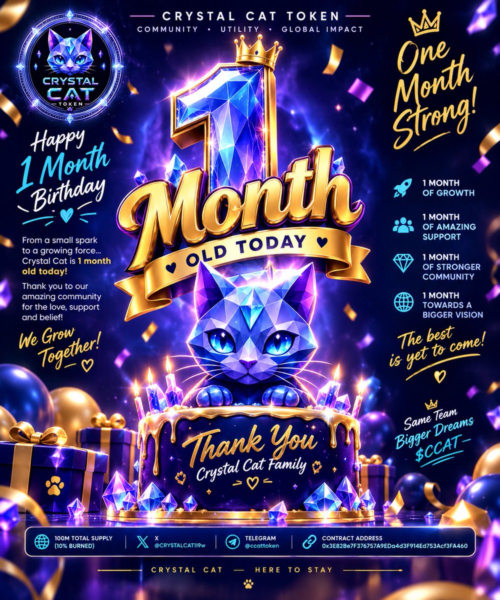 Visionary0447's tweet photo. 🎉🐱💎 HAPPY 1-MONTH ANNIVERSARY, CRYSTAL CAT! 💎🐱

One month of growth, belief, and an amazing community. ❤️
This is only the beginning,  bigger dreams, greater utility, and a brighter future ahead! 🚀

$CCAT  HERE TO STAY. 💎🔥 https://t.co/4duWUy3LU9