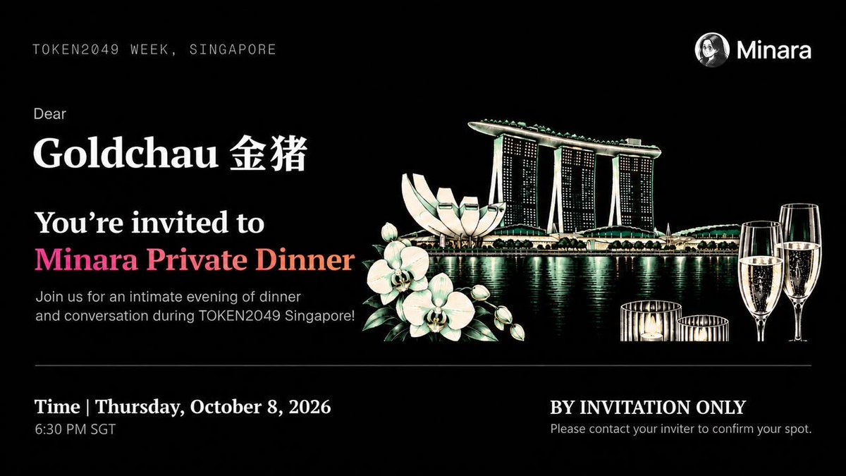 Goldchau_eth's tweet photo. 新加坡晚餐又有着落了！

感谢 @minara @BOB_MinaraAI 邀请

最近其实有在研究些 AI 交易，Minara 产品算是做得不错的，个人也看好这个趋势，到时候和各位交易员老师们偷点策略玩玩～ 

新加坡见！ https://t.co/jpeT7BNw2t