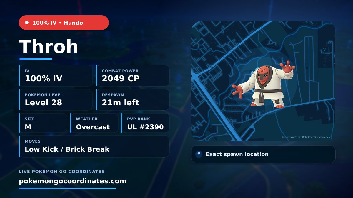 CoordsPokemonGo's tweet photo. #Throh Wild Spawns
💯% IV • 2049 CP • Level 28
Despawns in 21m
📍 29.448663,-95.066823
#iSpoofer • #Hundo https://t.co/bS9VYPBd5O