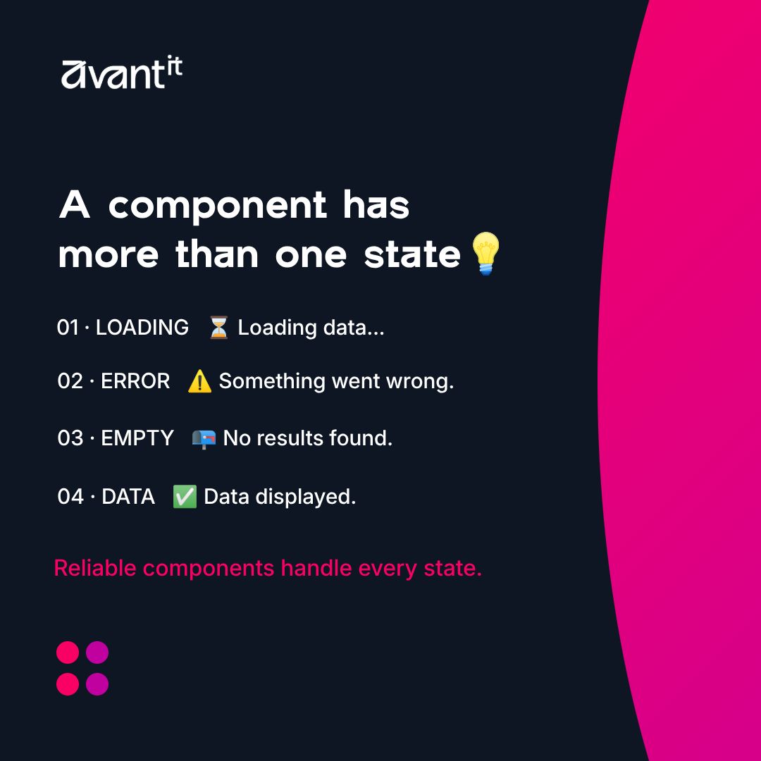 avantithq's tweet photo. AvantIT Developer Tip 💡

A good component doesn’t only handle successful data.

In SPFx, always plan for:
→ Loading
→ Error
→ Empty
→ Data

💡 These aren’t optional polish — they’re part of a reliable user experience.

#SPFx #SharePoint #AvantIT https://t.co/EK3DLcxg1V