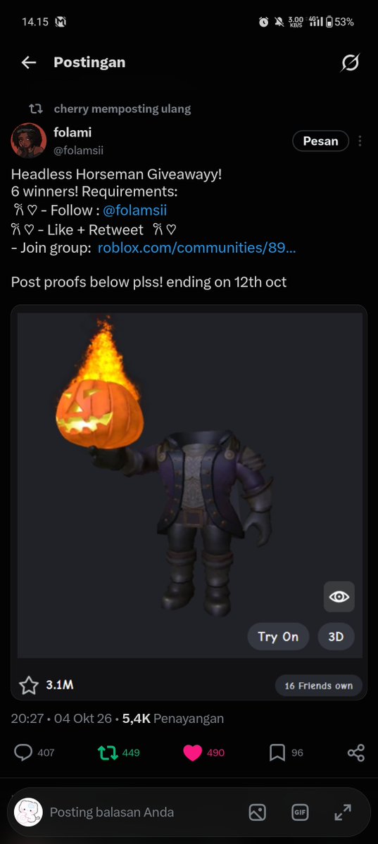 vexia_12345678's tweet photo. @folamsii Done 💓 i hope win this giveaway, IM need flexing to my friends if i have headless 🥰💓 https://t.co/vsuGimmE5i