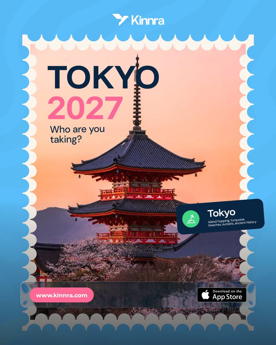 kinnrahq's tweet photo. Tokyo 2027 sounds good to us. 🇯🇵✈️
Now the important question:

Who are you taking with you?
Tag the group. https://t.co/IuKNVm68an