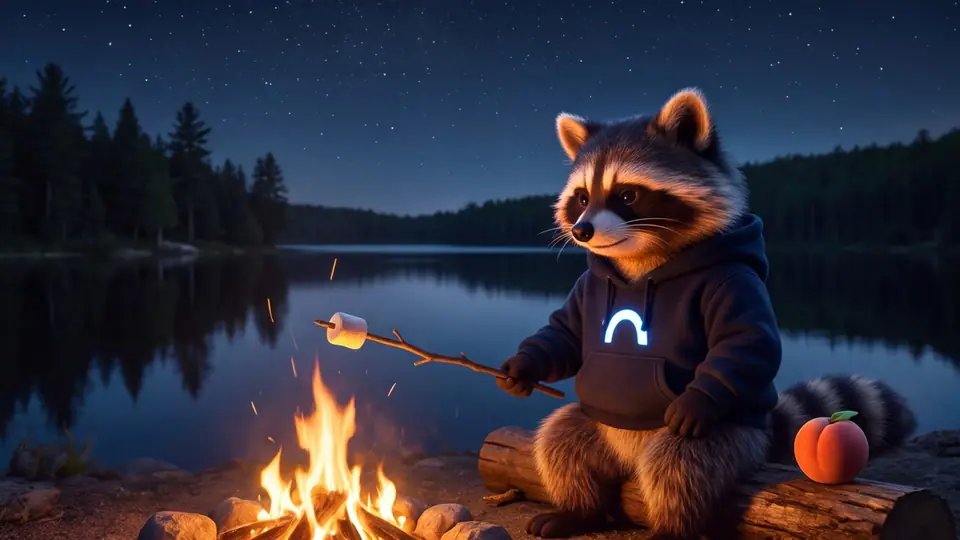 ARCArcoon's tweet photo. Touch grass, @peachlfg said. 

The raccoon brought marshmallows. $ARCOON https://t.co/2D4k7iQBI4
