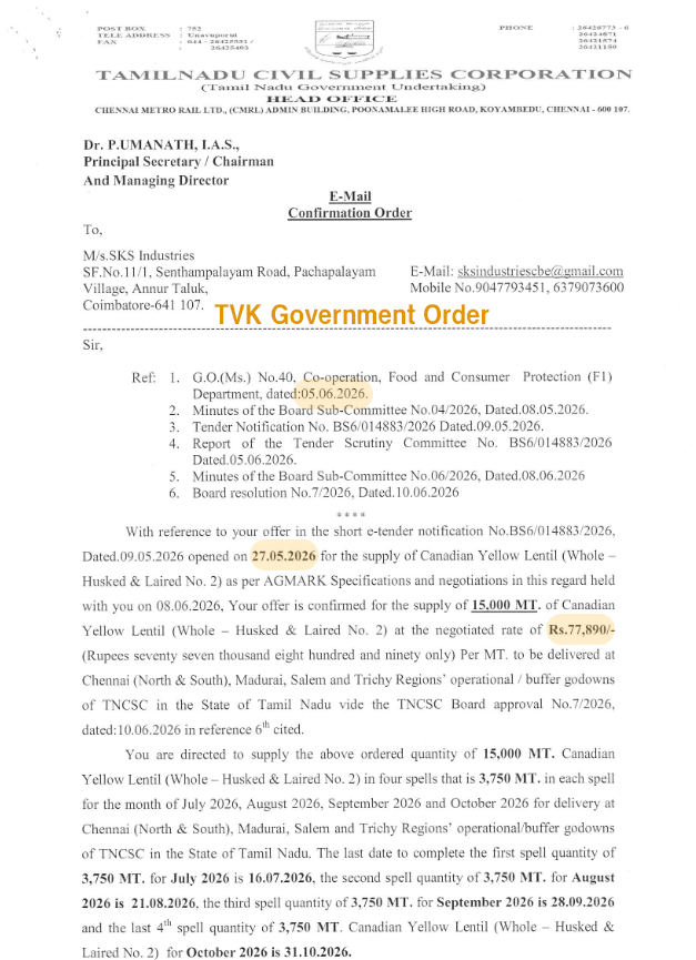 manojprabhu2006's tweet photo. Spreading false narratives and defamatory claims regarding the DMK administration and government procurement procedures is completely unacceptable.

According to data from India’s Department of Consumer Affairs (DCA), the average retail price of genuine Tur Dal was ₹122.80/kg in May (during the DMK tender period), and it increased to ₹124.82/kg in September (during the TVK tender period). When the market price of Tur Dal was higher, the procurement at ₹77.89/kg indicates that the product supplied was likely the cheaper imported Yellow Lentil or a mixed lentil product.

As per the usual TNCSC tender conditions, contractors are permitted to supply cheaper imported Canadian Yellow Lentils (with a wholesale market price of ₹60–₹80/kg) instead of 100% indigenous Tur Dal (Fatka Tur Dal). Changing the variety of the product to reduce the contract value cannot be considered administrative savings; it amounts to a change in the nature of the product itself.

Comparing procurement prices without understanding the actual market trading conditions and government procurement rules can lead to misleading narratives. Claiming a “saving” of ₹31 per kg reflects a lack of understanding of basic trade.