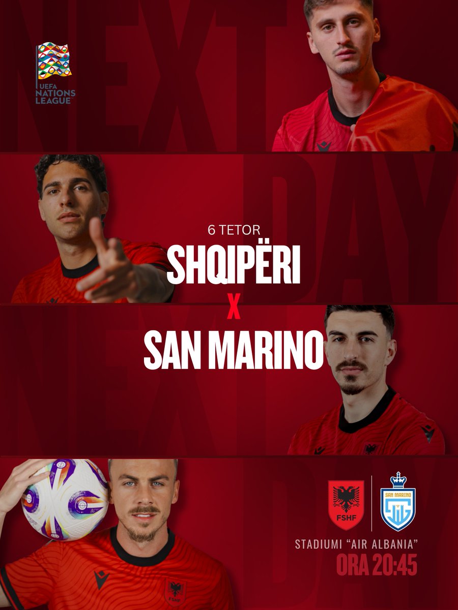 FSHForg's tweet photo. 🇦🇱 Shqipëri - San Marino 🇸🇲 
#UEFANationsLeague 🏆 
🗓️ 6 tetor | 🕖 20:45 
🏟️ "Air Albania"
🎟️ Biletat mund t’i blini në biletarinë pranë stadiumit dhe online në https://t.co/W6VN0OBVap 

#Kombetarja #NationsLeague https://t.co/ghLgILjcPN