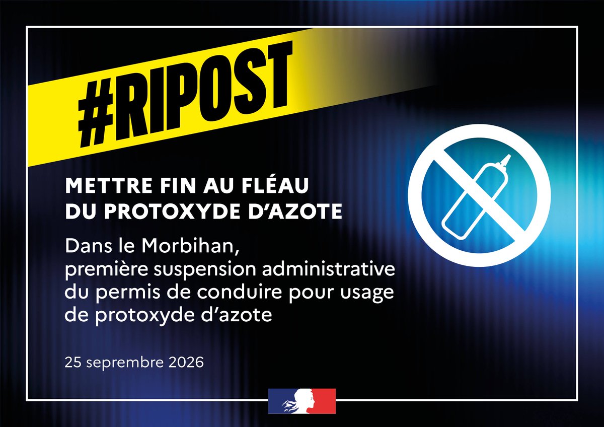 Image de Préfet du Morbihan : Loi #Ripost |
Première suspension administrative du permis de conduire dans le Morbihan pour usage d