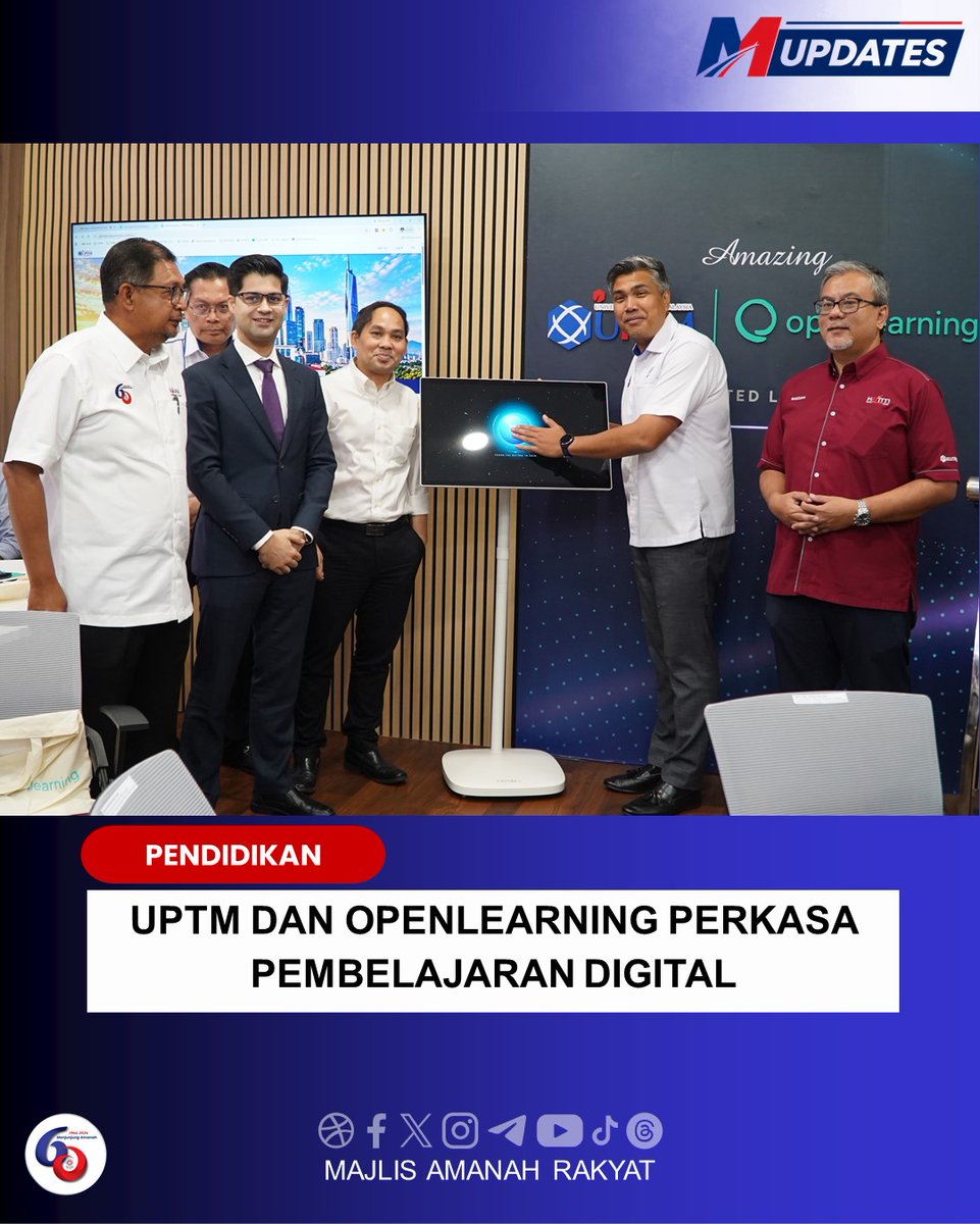 maragov's tweet photo. UPTM DAN OPENLEARNING PERKASA PEMBELAJARAN DIGITAL

KUALA LUMPUR, 5 Oktober 2026 – Pembelajaran digital terus berkembang daripada medium penyampaian ilmu kepada ekosistem yang mampu mempersiapkan pelajar dengan kemahiran dan kesiapsiagaan untuk melangkah ke alam pekerjaan.

Disempurnakan oleh YBhg. Encik Zahari Aziz, Timbalan Ketua Pengarah (Pendidikan) MARA merangkap Ahli Lembaga Pengarah KPTMSB, Majlis Pelancaran Modul Employability Advantage OpenLearning Learning Management System (LMS) dan Platform OpenLearning UPTM Academy serta Sesi Jalinan Kerjasama Strategik MARA menjadi platform memperkukuh kerjasama antara MARA, Universiti Poly-Tech Malaysia (UPTM) dan OpenLearning. Penganjuran ini turut membuka ruang penerokaan teknologi pembelajaran yang berpotensi meningkatkan pengalaman pendidikan dan kebolehpasaran pelajar dalam ekosistem pendidikan MARA.

Employability Advantage merupakan modul baharu dalam OpenLearning LMS yang direka khusus untuk meningkatkan kebolehpasaran serta kesiapsiagaan pelajar menghadapi alam pekerjaan. UPTM merupakan antara institusi pendidikan terawal yang akan mengguna pakai modul berkenaan, sekali gus memperluas peranan platform pembelajaran digital daripada menyokong proses pengajaran dan pembelajaran kepada pembangunan kesiapsiagaan kerjaya.

Kerjasama UPTM dan OpenLearning telah bermula sejak Mac 2026 menerusi penggunaan OpenLearning LMS yang menyokong proses pengajaran dan pembelajaran kira-kira 8,000 pelajar UPTM. Platform sama turut dimanfaatkan menerusi UPTM Academy untuk menawarkan dan mempromosikan kursus 𝘮𝘪𝘤𝘳𝘰-𝘤𝘳𝘦𝘥𝘦𝘯𝘵𝘪𝘢𝘭.

Melangkah ke hadapan, kerjasama ini membuka ruang kepada penerokaan penggunaan OpenLearning LMS dalam rangkaian institusi pendidikan MARA, khususnya Maktab Rendah Sains MARA (MRSM) dan sektor Pendidikan dan Latihan Teknikal dan Vokasional (TVET) MARA.

Melalui penerokaan ini, MARA terus memperkukuh ekosistem pendidikan yang bukan sahaja memanfaatkan teknologi dalam pembelajaran, malah membina generasi berkemahiran, berdaya saing dan lebih bersedia mendepani perubahan dunia pekerjaan.

#WeAreGenMARA #MerakyatkanMARA #AkuKasihMalaysia #HidupBiarBerjasa #MalaysiaMadani #UnifiedEntity #60TahunMARA #MenjunjungAmanah