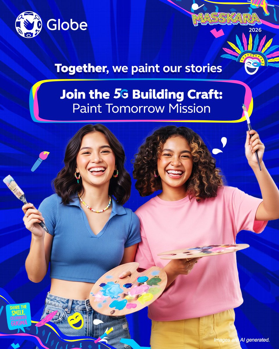 enjoyGLOBE's tweet photo. What story does your mural hold? 🎨✨

Calling all student artists! Unleash your creativity and join Globe’s 5G Building Craft: Paint Tomorrow. Design your own mural and bring your artistic vision to life with the theme “Future-Forward 5G City”

📅 October 11, 2026 | 11 AM–6 PM
📍 Globe Telecom Office, 27th Lacson Street, Brgy. Mandalagan, Bacolod City

Ready to paint your masterpiece? Join now! Click on Events and Experience and find 5G Building Craft Masskara Festival via https://t.co/cUdIz17rIZ. 

Registration is open until October 7, 2026.

Bring your creativity. Make your mark. Together, MassKara comes alive! 🎨💙 https://t.co/LgBKq0qIsu

#GlobeMassKara2026 #GoForwardTogether #Globe5GEnergy #GlobeMassKara5GMissions