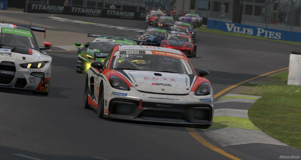CoReSimRacing's tweet photo. #24HSERIES | With a very dented #cayman after, CoRe's GT4 effort of 🇦🇹 P.Stix &amp; 🇩🇪 T.Kunath bailed the car to the finish in 10th after 6h of tough racing around the street circuit of #adelaide. Onto the finale at @SilverstoneUK at the end of this month. #iracingofficial #iracing https://t.co/nYIrFRtAjE