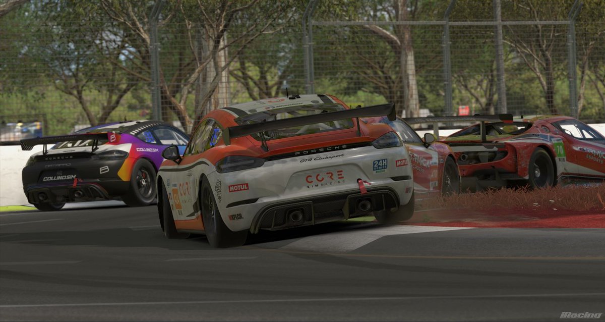 CoReSimRacing's tweet photo. #24HSERIES | With a very dented #cayman after, CoRe's GT4 effort of 🇦🇹 P.Stix &amp; 🇩🇪 T.Kunath bailed the car to the finish in 10th after 6h of tough racing around the street circuit of #adelaide. Onto the finale at @SilverstoneUK at the end of this month. #iracingofficial #iracing https://t.co/nYIrFRtAjE