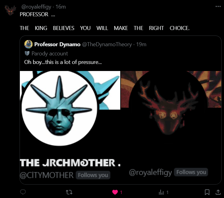 TheDynamoTheory's tweet photo. This...this isn't helping.

Okay, I know you BOTH want me on  your side but I wish to understand you first before I make a decision. Like, say, would you actually grant people's greatest desires? Hopefully without a Monkey's Paw twist? https://t.co/DLxG6dMSns