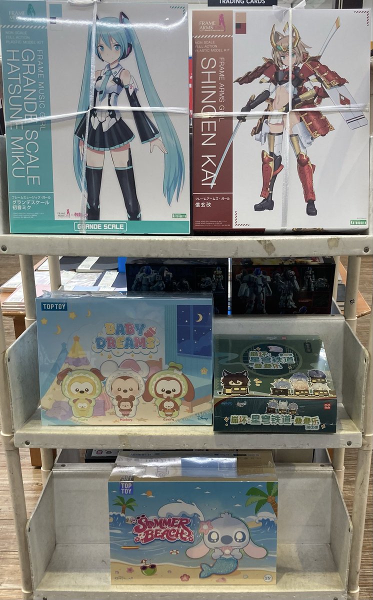 TSUTAYAtamiya's tweet photo. ホビー商品入荷いたしました！
＃KOTOBUKIYA
∟PUNIMOFU　ロン
∟薬師寺久遠　篝火真里亜ダメージVer
∟初音ミク
∟信玄改
＃MODEROIDO
∟モスピーダ
＃ベルセルク
＃フジミ
∟アルファード
＃TOPTOY
∟スティッチ
∟ディズニー

＃田宮ホビー　＃TSUTAYA田宮店 https://t.co/6YcZRLgkpL