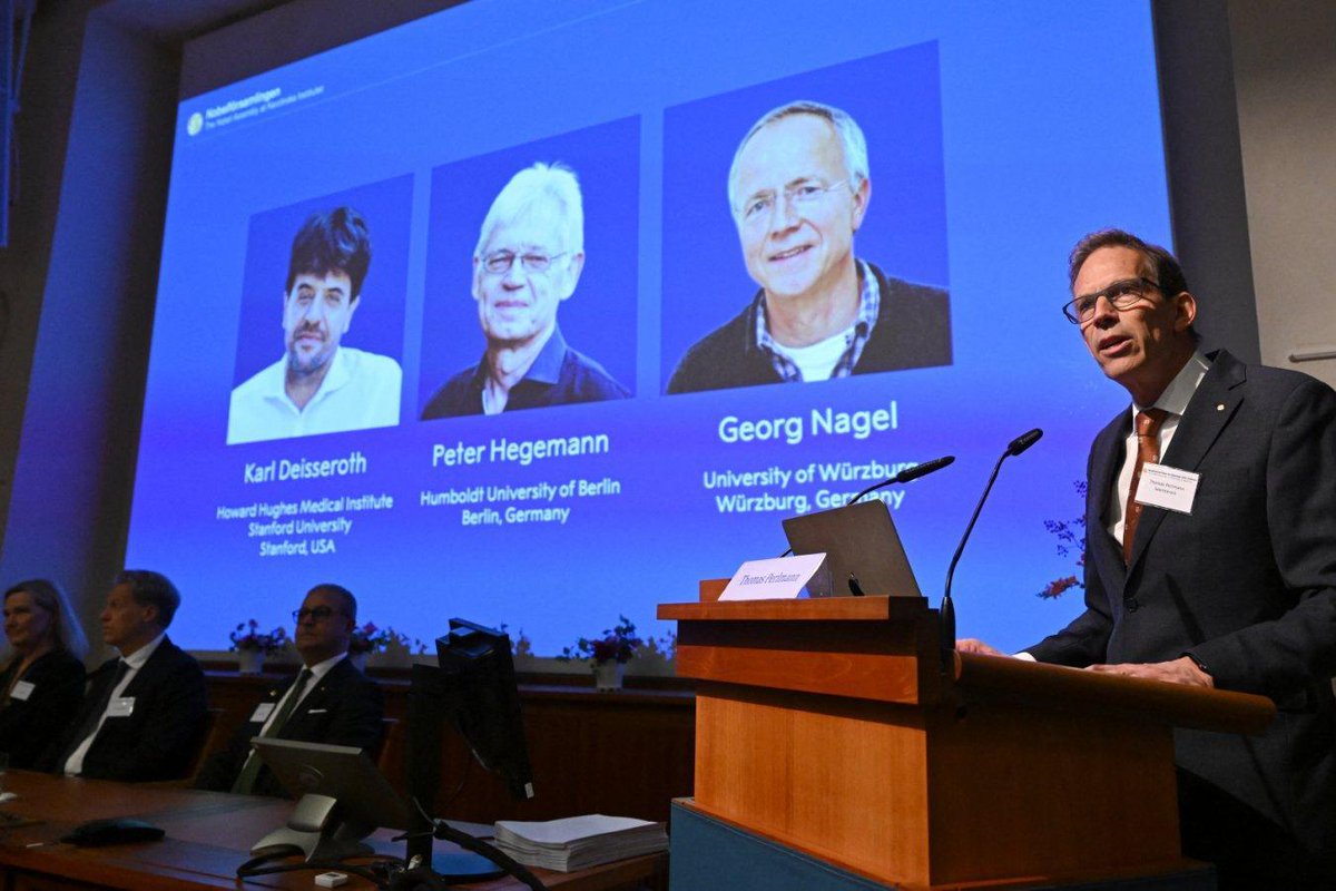 newscientist's tweet photo. Nobel prize for medicine goes to trio who developed optogenetics https://t.co/HeTyKBI2dB https://t.co/U7FH7QGAyz