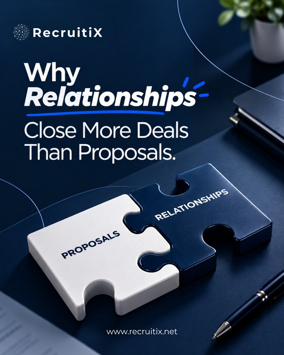 RecruitiX_'s tweet photo. Proposals alone don’t close deals. They’re closed by trust. 🤝

💬 What matters more when choosing a business partner: the proposal or the relationship?

🌐https://t.co/vu1uwtHDag
📩info@recruitix.net

#RecruitiX #BusinessDevelopment #SalesStrategy #ClientRelationships https://t.co/NPWPceJmLU
