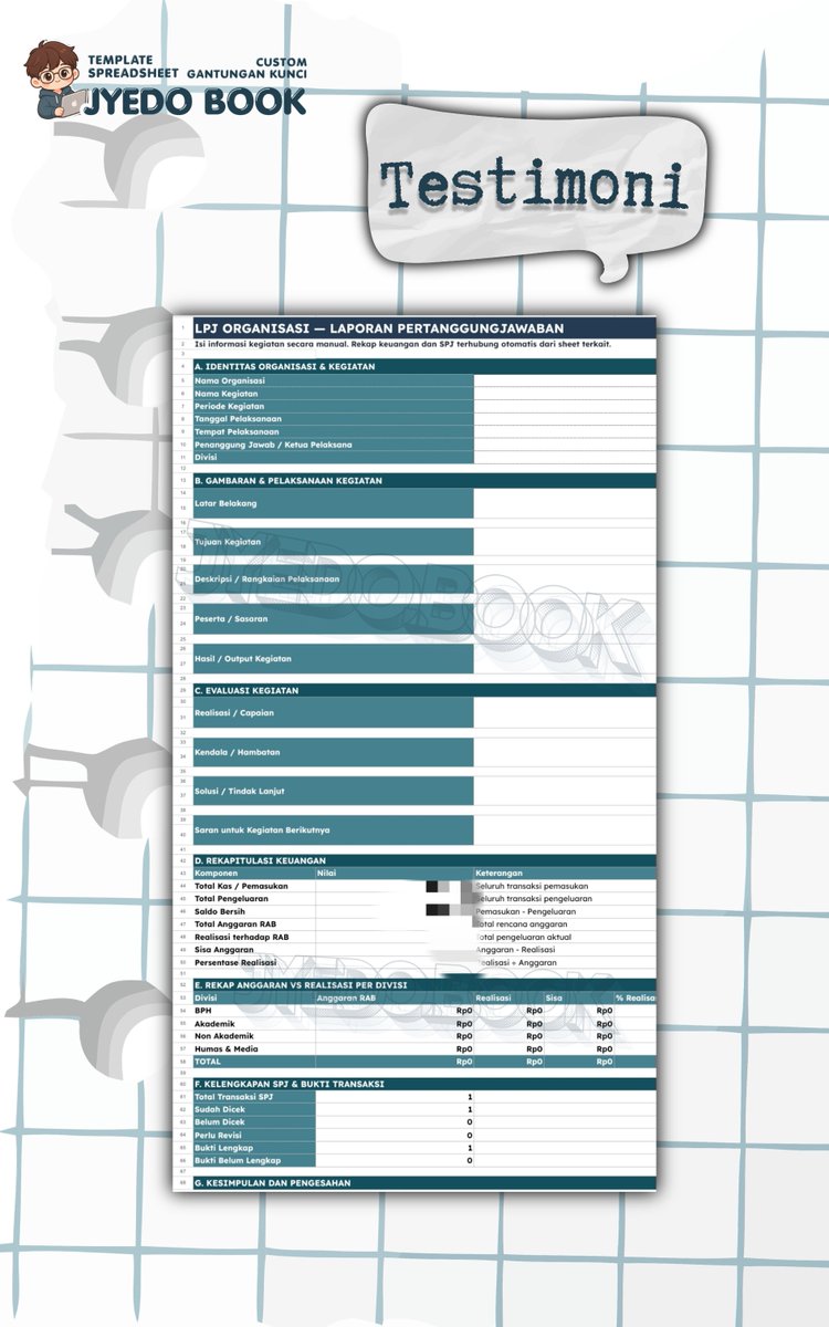 ajayyedobook's tweet photo. CUSTOM SPREADSHEET - Keuangan Organisasi, DONE!!
#zonauang #zonauangㅤ #bealanjaㅤ #jokiexcel #keuangan #jokitugas #jokiskripsi #googlesheet #jokitugaskuliah #jokitugasmurah #joki #jokikuliah https://t.co/3ssKOkwyw6