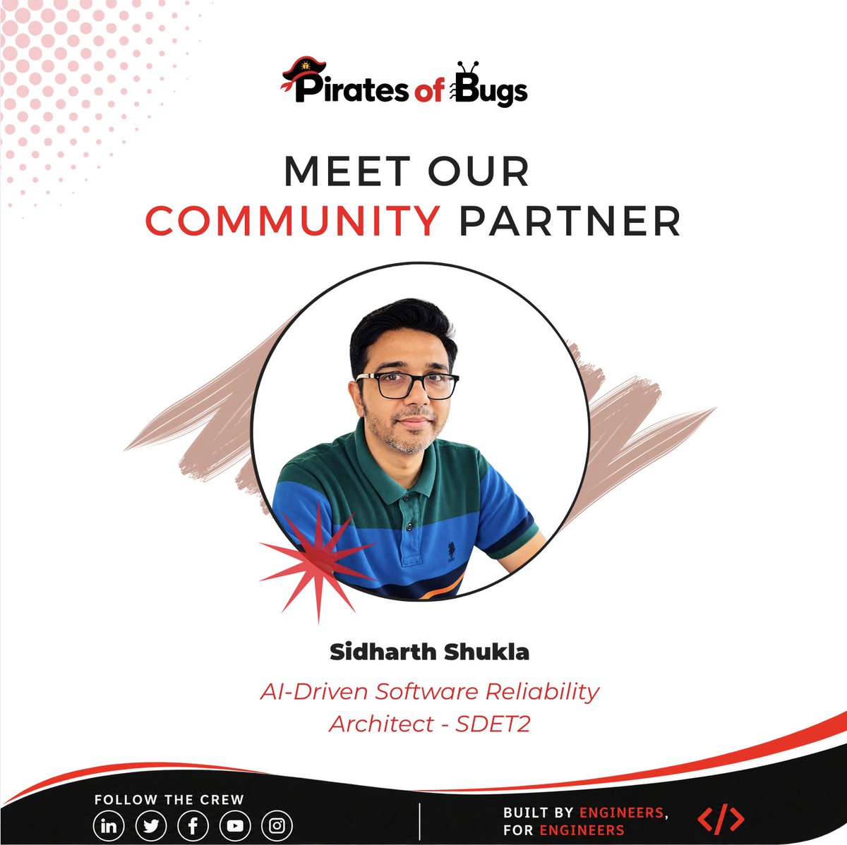 PiratesofBugs's tweet photo. The Pirates of Bugs family is growing!

Say hello to Sidharth Shukla AI-Driven Software Reliability Architect - SDET2, joining us as our newest Community Partner. 🏴‍☠️⚓

Welcome, Sidharth! 🐞🔥

More details: https://t.co/ahk1Hgu7h1

 #SoftwareTesting #SDET #captainjson https://t.co/nf9fQibN0v