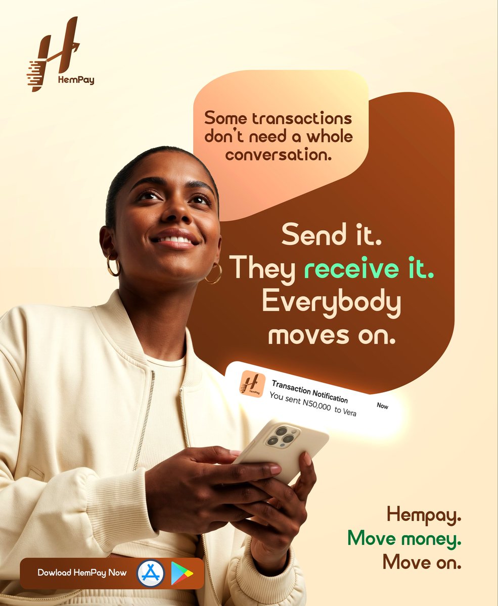 hempayfinance's tweet photo. Not every transaction needs a long chat, a voice note and a "did you see my alert?" follow-up.

Send it. Done. Everybody moves on.

What is the most stressful part of sending money for you? Tell us below.

#HemPay #MoveMoney #Fintech #NigeriaFintech #MobileBanking https://t.co/al74RR3LTZ