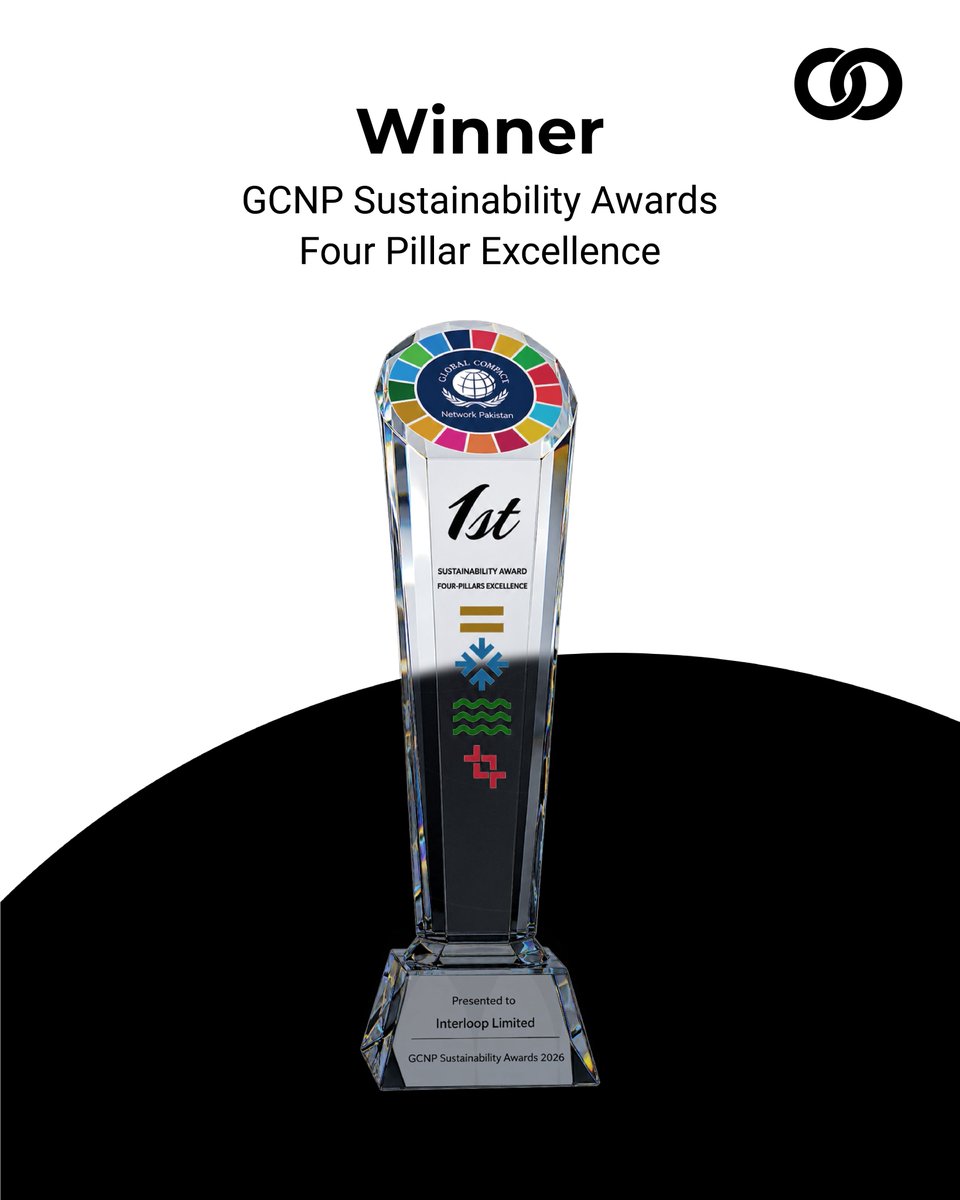 InterloopLtd's tweet photo. We have won the Sustainability Award - Four Pillar Excellence from @GCNP_Pakistan.

Recognising how Human Rights, Labour, Environment and Anti-Corruption are put into practice across our operations.

@globalcompact https://t.co/iAA3YOjcV3