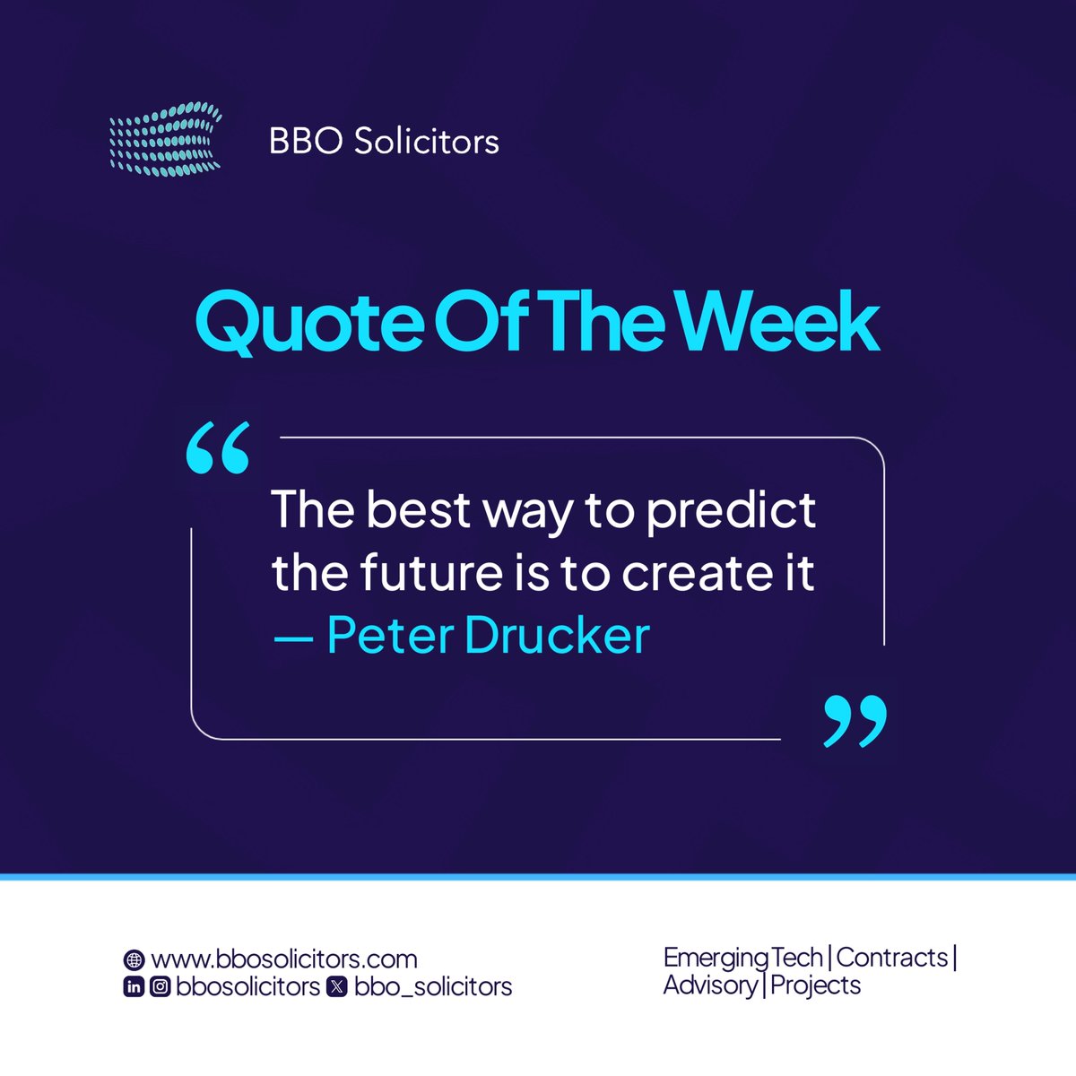 BBO_Solicitors's tweet photo. The future is not something we simply wait for. It is something we build through the choices, ideas, and actions we take today.
Here’s to creating a future worth looking forward to.
#QuoteOfTheWeek https://t.co/TjUzJXI1zU