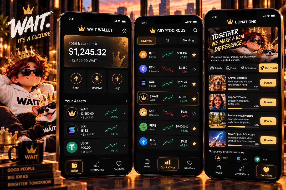 waitt122's tweet photo. WAIT — IT’S A CULTURE. 👑

Summer 2027 — WAIT App.

Support people, animals, charities &amp; new projects with $WAIT, SOL or USDT.

More soon. 👀 https://t.co/qaAW9fJDPy
