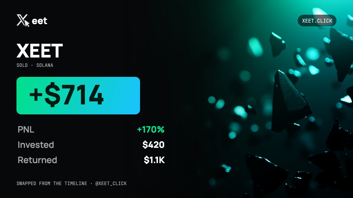 Xeet_click's tweet photo. Your trade, drawn the second it lands.

Both legs, the percent, in and out. Computed on your device from your own history — no number unless we saw the buy.

Example above. Next update. https://t.co/4FCwZhJPFn