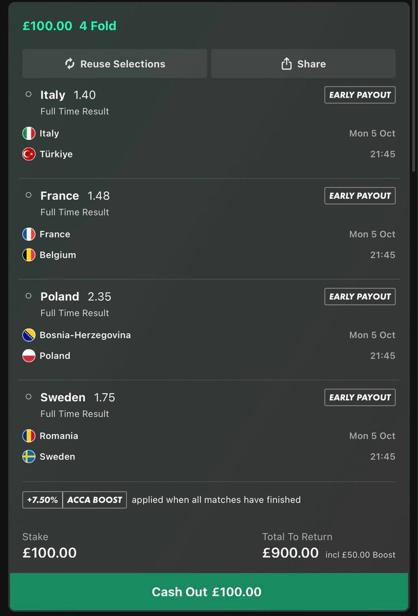 Footytipsterlab's tweet photo. 🔥 £100 STAKE — £900.00 POTENTIAL RETURN! 

4-fold loaded and honestly… I CAN’T SEE THIS LOSING! 🔥

Who’s riding this one with me? 🚀 https://t.co/wRSoIFlGlI