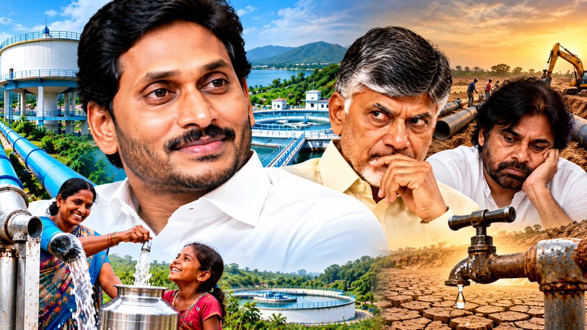 PenAndhra's tweet photo. మ‌రో క్రెడిట్ చోరీ కూట‌మి రెడీ

వైఎస్ జగన్ పూర్తి చేసిన ప్రాజెక్టులకే చంద్రబాబు మళ్లీ శంకుస్థాపనలు

చంద్ర‌బాబు ప్ర‌భుత్వ ప్ర‌చార పిచ్చిపై ప్ర‌జ‌ల్లో తీవ్ర చ‌ర్చ‌

స్థానిక సంస్థల ఎన్నికలు సమీపిస్తున్న త‌రుణంలో గత వైసీపీ ప్రభుత్వ హయాంలో పూర్తయిన, తుది దశకు చేరిన తాగునీటి ప్రాజెక్టులకే కొత్త పేర్లు తగిలించి, కూటమి ప్రభుత్వం మళ్లీ శంకుస్థాపనలు చేస్తూ ‘క్రెడిట్ చోరీ’కి పాల్పడుతోంది. ప్రజాధనాన్ని వృథా చేస్తూ ప్రచార పిచ్చితో ప్రభుత్వం చేస్తున్న హడావుడిపై ప్రజల్లో తీవ్ర చర్చ నడుస్తోంది.

శ్రీకాకుళంలో కిడ్నీ వ్యాధిగ్రస్తుల కోసం వైఎస్ జగన్ ప్రభుత్వం రూ.700 కోట్లతో చేపట్టిన సమగ్ర తాగునీటి ప్రాజెక్టు 2023 నవంబర్‌నాటికే పూర్తయి, 807 గ్రామాలకు రక్షిత నీటిని అందించింది.

పులివెందుల వాటర్‌‌ గ్రిడ్ (రూ. 480 కోట్లు) 2026 ఆగస్టు నాటికే 96% పనులు పూర్తయిన ఈ పాత ప్రాజెక్టునే ఇప్పుడు కొత్తగా తామే చేపడుతున్నట్లు కూటమి ప్రభుత్వం ప్రచారం చేసుకుంటోంది.

2019 నుండి జగన్ హయాంలోనే ఏకంగా 39.35 లక్షల కుటుంబాలకు కొత్తగా ట్యాప్ కనెక్షన్లు ఇచ్చారు. వైసీపీ ప్రభుత్వం దాదాపు రూ.26,823 కోట్ల విలువైన తాగునీటి పనులకు ఆమోదం తెలిపింది.

అధికారంలోకి రాగానే గత ప్రభుత్వం చేపట్టిన 44,194 చిన్న తాగునీటి పనులను (రూ.10,000 కోట్లకు పైగా విలువైనవి) కూటమి ప్రభుత్వం రద్దు చేసి, గ్రామీణ తాగునీటి సదుపాయాలను ఆలస్యం చేసింది.

కేంద్ర జల్ జీవన్ మిషన్ పనులకు ‘అమరజీవి జలధార’ అని కొత్త బ్రాండింగ్ తగిలించి, రద్దు చేసిన పనులనే రూ.9,355 కోట్ల విలువైన 10 మల్టీ-విలేజ్ ప్రాజెక్టులుగా మళ్లీ శంకుస్థాపనలు చేస్తున్నారు.

కేంద్ర డేటా బయటపెట్టిన నిజాలు
మొత్తం గ్రామీణ కుటుంబాలు: 95.53 లక్షలు
ట్యాప్‌ వాటర్‌ ఉన్న కుటుంబాలు: 72.73 లక్షలు (76% కవరేజ్)
ఇంకా కనెక్షన్ లేని కుటుంబాలు: 22.8 లక్షలు

ఎన్నికల ముందు శంకుస్థాపనల ఆర్భాటాలు తప్ప, కూటమి ప్రభుత్వం కొత్తగా సాధించిన పురోగతి శూన్యమని.. జగన్ మార్క్ ప్రాజెక్టులకు తమ స్టిక్కర్లు వేసుకోవడమే చంద్రబాబు ప్రభుత్వ ప్రచార నమూనా అని ప్రతిపక్షం ఎండగడుతోంది.