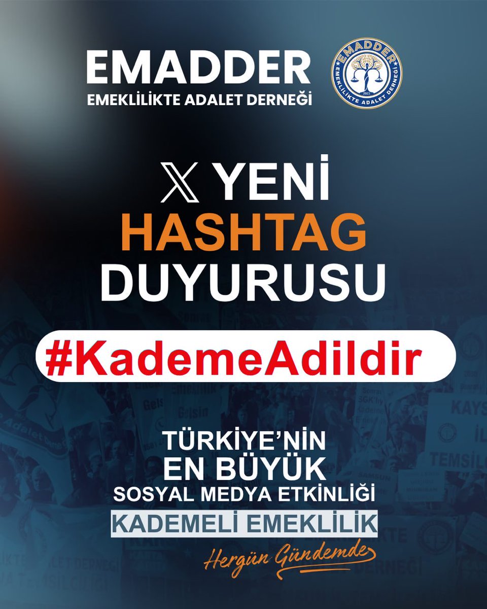 EmadDernegi's tweet photo. ‼️📣 YENİ TAG DUYURUSU 📣‼️
👇👇👇👇
#KademeAdildir

Bir günle başlayan fark, yıllarca süren mağduriyete dönüşmemeli!

Aynı ülkede çalışan, aynı primi ödeyen insanların yalnızca işe giriş tarihleri nedeniyle emeklilikte uçurum yaşaması adil değildir.

Adalet için
Eşitlik için
Hakkaniyet için
Alın terinin karşılığı için…

Kademeli Emeklilik artık ötelenmemeli, ertelenmemeli, görmezden gelinmemelidir.

📢 Milletvekillerine çağrımız nettir:
Kademeli Emeklilik düzenlemesini TBMM gündemine taşıyın!
Mağduriyetleri görün, çözüm için adım atın!
Milyonların hakkaniyet talebine kulak verin!

❗ Bu mesele seçimden seçime hatırlanacak bir vaat değil, bugün çözülmesi gereken bir adalet meselesidir.

Emeklilikte Adalet Derneği 

@EmadDernegi
#KademeAdildir

@Akparti @MHP_Bilgi @yenipartiyiz @iyiparti @herkesicinCHP @rprefahpartisi @tipgenelmerkez @zaferpartisi @isikhanvedat @sgksosyalmedya @SaadetPartisi @devapartisi @anahtarparti @bbpgenelmerkez @DSPGenelMerkez