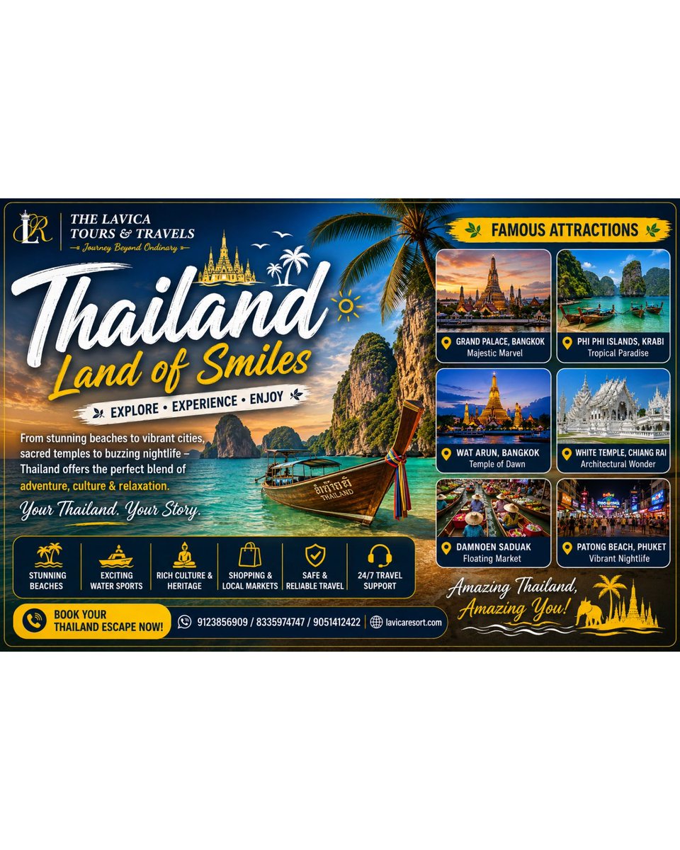 milkypunky's tweet photo. Thailand is calling. Explore stunning beaches, vibrant cities, rich culture, unforgettable island adventures, and incredible Thai cuisine. From Bangkok to Phuket and Krabi, your perfect escape awaits. https://t.co/5zsYgCrs55