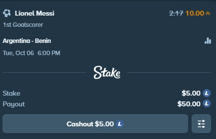 TactBets's tweet photo. Messi's Last Dance Promotion is LIVE on @Stake 🏆
 
Lionel Messi plays his last international game for Argentina and to celebrate, Stake has boosted his odds to a 10x Multiplier for him to score the 1st Goal!

I'll be giving away $500 to someone who 💸 
➡️ Follows & Retweets 
➡️ Comments your Stake Username 

EXTRA LUCK IF YOU SHOW YOUR OWN BETSLIP! 🍀

🔗Make sure to read the full T&Cs that can be found here: https://t.co/08UN4JD6dk