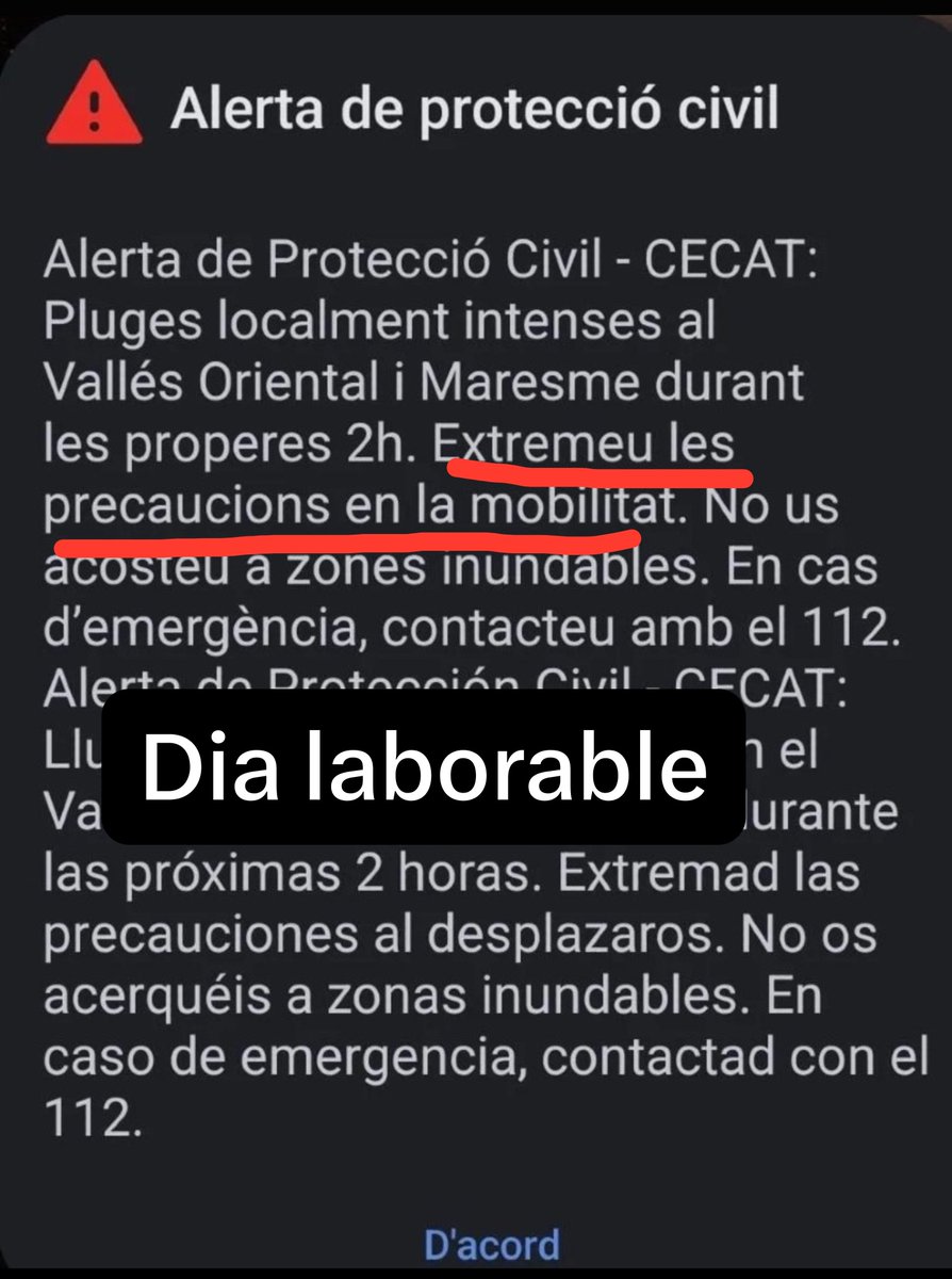 Salvigrau72's tweet photo. Diferència missatges emergències quan són caps de setmana i laborables, millor així  no sigui que les patronals s'enfadin i no ens donin poltrones quan deixem la política 😡😡😡 https://t.co/DoKJ7zleCz