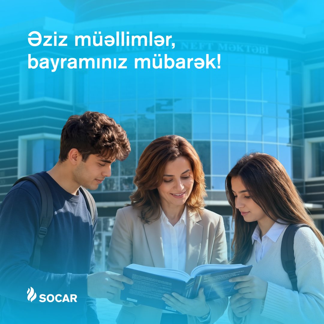SOCARofficial's tweet photo. Bu gün biliyi, zəhməti və fədakarlığı ilə gələcəyimizi formalaşdıran bütün müəllimlərə təşəkkür edirik.
Əziz müəllimlər, Müəllimlər Gününüz mübarək!
#SOCAR
Today, we celebrate the teachers whose knowledge and guidance help shape our future.
Happy World Teachers’ Day! https://t.co/4p4fCtDbda