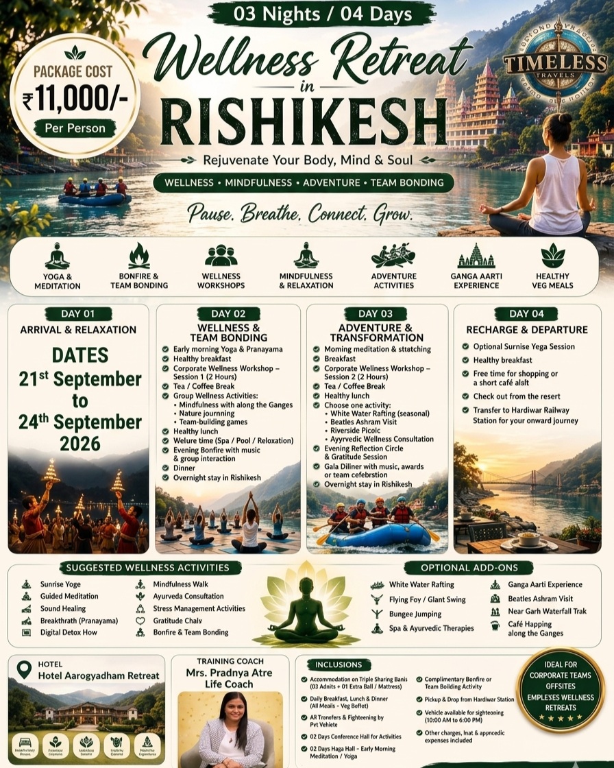 marqosolo's tweet photo. Pause, breathe, connect, grow. Join our Wellness Retreat in Rishikesh, 21–24 September 2026. Yoga, meditation, workshops, adventure, Ganga Aarti, healthy meals and team bonding. ₹11, 000 per person. Limited spaces. https://t.co/IyW1vxeTA9