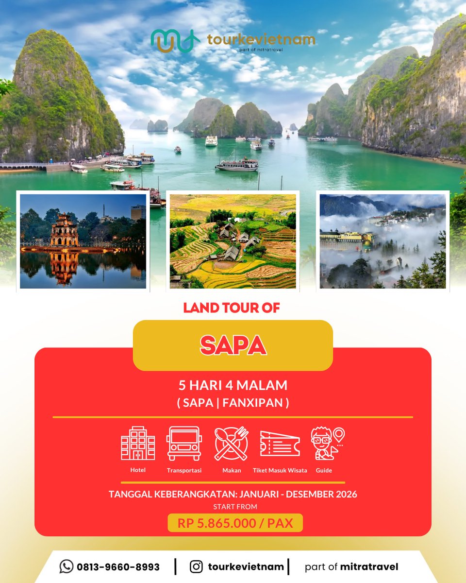 mecrakazanc's tweet photo. Jelajahi Sapa &amp; Fanxipan dalam paket 5H4M. Nikmati Atap Indochina, Glass Bridge, Incense Village, dan Conical Hat Village. Mulai Rp5. 865. 000/pax. Keberangkatan fleksibel Januari–Desember 2026. https://t.co/HqqFE3bxeJ
