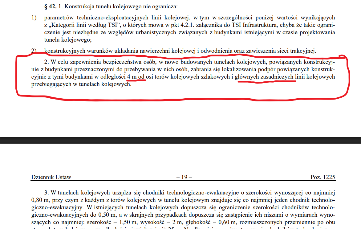 WildPatryk's tweet photo. BUUUUUUM ‼️‼️‼️

CPK  jednak trzeba będzie przeprojektować?
Bo właśnie zmieniono przepisy dotyczące tuneli kolejowych.
I obecny projekt  tunelu oraz położonego nad nim terminala na 99% wymaga zmian bo....  Rząd  wprowadził nowe, nieznane w świecie regulacje, dotyczące co najmniej 4 metrowej odległości podpór tuneli, nad którymi znajdują się budynki, od osi torów głównych(Art 41. 2. Rozporządzenia w sprawie warunków technicznych, jakim powinny odpowiadać budowle kolejowe i ich usytuowanie - scrn 1).  

Oczywiście projekt tunelu CPK, który jest na ukończeniu i projekt terminala, który uzyskuje właśnie pozwolenie na budowę, są zgodne z regulacjami poprzedniego rozporządzenia, czy z regulacjami UE (TSI Infrastruktura) oraz najlepszą wiedzą inżynierską firm światowej czołówki która je projektowała. 
Ale obłąkanych albo sabotażowych regulacji, wymagających aby tory główne zasadnicze biegły w nawie o szerokości, w świetle podpór ponad 12 metrów (lub każdy z tych torów we własnej nawie o szerokości ponad 8 metrów) nie przewidziałby nikt.
 
I nie mógł przewidzieć. 
Prześledziłem proces legislacyjny rozporządzenia. 
I tego przepisu, sprzecznego z dorobkiem światowej i europejskiej myśli inżynieryjnej (która rozwiązuje tego typu kwestie wymagając podpór o odpowiedniej wytrzymałości), nie było w pierwotnym projekcie rozporządzenia. 

I nie zgłoszono go też w konsultacjach. 

Pojawił się nagle w sposób tajny, po całym procesie konsultacji w lutym bieżącego roku. 

I dotyczy jednego obiektu w Polsce, na którego projekt wydano (lub trzeba będzie wydać,- za wykonane już prace) ponad 2 miliardy złotych.  
I to obiektu, którego budowę nadzoruje jako Pełnomocnik wiceminister  @PiotrMalepszak, który jednocześnie sprawuje nadzór nad departamentem @MI_GOV_PL  w którym powstało to tajemnicze "dzieło". 

I teraz #CPK na 99% wymaga ponownego przeprojektowania, zarówno tunelu jak i terminala, gdyż na fragmencie trasy tunel przebiega pod obiektem terminala. Nie chodzi o sam dworzec CPK - tam raczej nie ma problemu (bo nie ma tam tunelu nad budynkiem  a słupy są OK), chodzi o fragment terminala pod którym przebiega tunel - rys. 2). 

Oczywiście Zarząd NeoCPK ( @PortPolska_info ) może wystąpić do ministra, który wprowadził te kuriozalne przepisy, o udzielenie odstępstwa ALE ... przecież nie po to wprowadzono te przepisy aby robić odstępstwo w jedynym obiekcie, którego te regulacje dotyczą.
Ale na ich miejscu bym to zrobił. Niech ze zmarnowania kilku lat i kilku miliardów tłumaczy się prokuratorom ten który za te decyzje odpowiada. 

Gdyby takie przepisy obowiązywały wcześniej w Polsce, nigdy nie powstałby Dworzec Centralny. 

Gdyby takie przepisy obowiązywały w Niemczech, nigdy nie powstałby Hauptbhanhof Berlin (rys. 3, fot. 4). 

I mogę wymieniać dziesiątki innych obiektów tego typu na świecie które by nie powstały.
Ale nie wiem czy jest chociaż JEDEN, który takie kuriozalne wymogi spełnia.  

I teraz wszystko, od wywalenie @LasekMaciej,  przez brak pieniędzy na inwestycję,  czy brak CPK w ustawie o przyspieszeniu inwestycji strategicznych przy umieszczeniu tam Duoportu,  układa się w logiczną całość. 
#StopCPK wjechało na pełnej mimo zaawansowania projektu i bez względu na konsekwencje. Co najmniej w jednej ministerialnej głowie.

Bo aż w taki bajzel, nie jestem w stanie uwierzyć.

Acha i jeszcze jedno:

O zabudowie północnej pierzei Alei Jerozolimskich (nad torami) możecie już zapomnieć. Nowy tunel tej trasy musiałby być znacznie szerszy niż obecnie.  
Wojna z CPK ma swoje  "collateral damage".