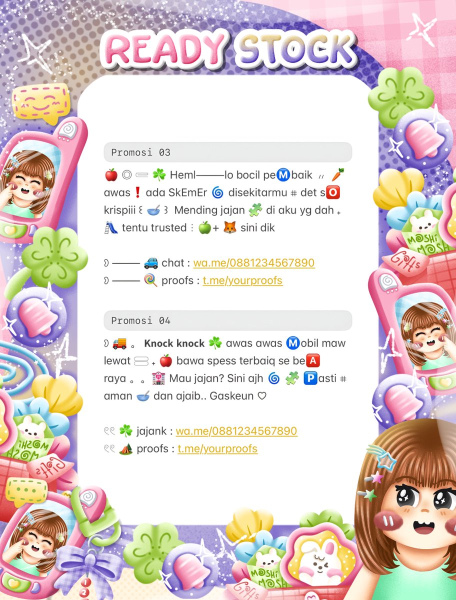 charmouraa's tweet photo. ◎ ꔛ ˚ help repost? thank you 🎀 💬

🍏 gusyyy aku bawa ☘︎ 4 wording promosi  ៸៸ 👛 𓊔 👚 price only @ 5.500 𖠗 ⁺ 🍪🐰 bisa kamu jemput by dm atau wassap 💬  ーこらいと。。
#bealanjaㅤ https://t.co/gjG3ChyhDP