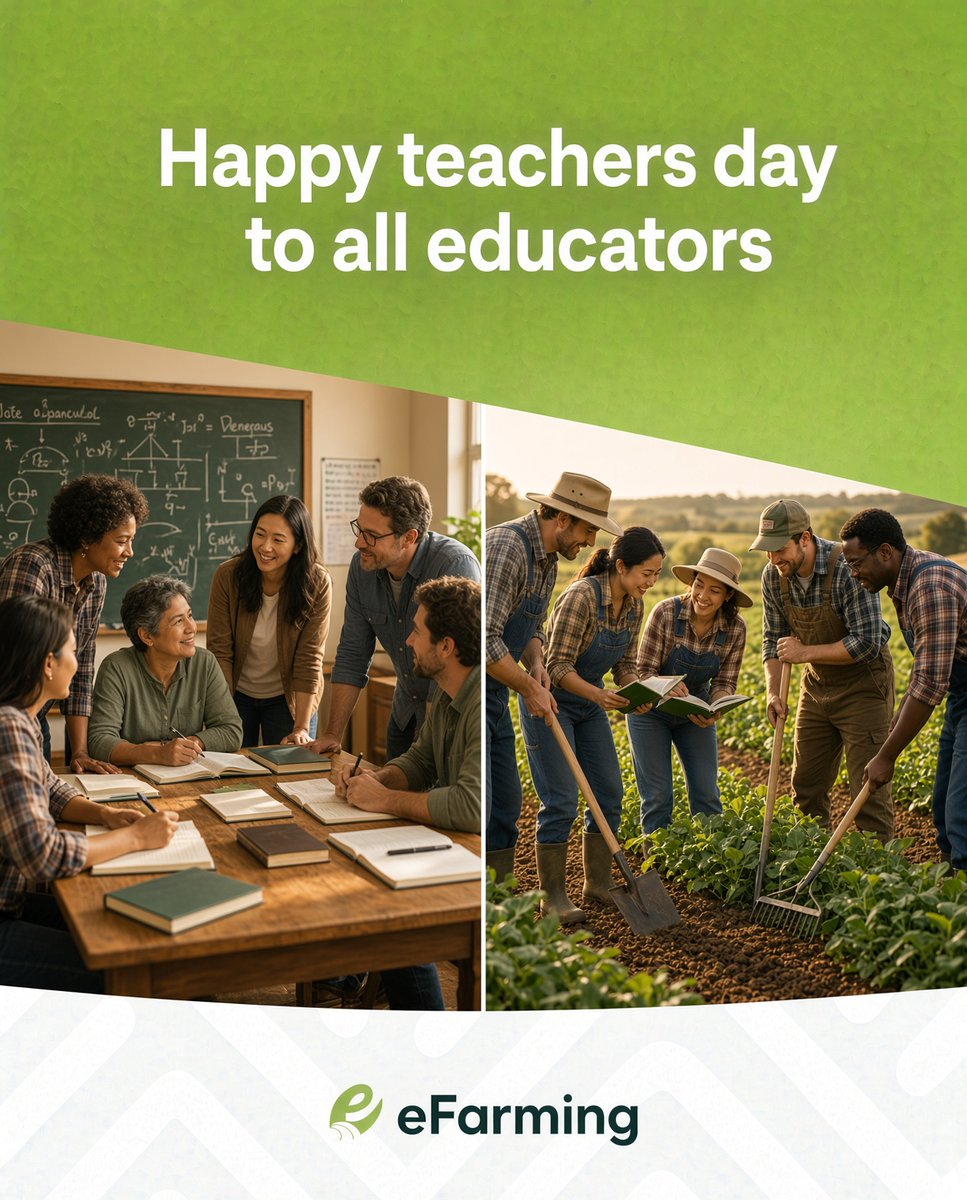 efarm_ing's tweet photo. Today, we celebrate the incredible teachers who inspire minds, nurture talents, and plant the seeds of knowledge that grow into brighter futures.

At eFarming, we recognize that education is an essential part of building a sustainable agricultural future. https://t.co/qpXYcBmR4D