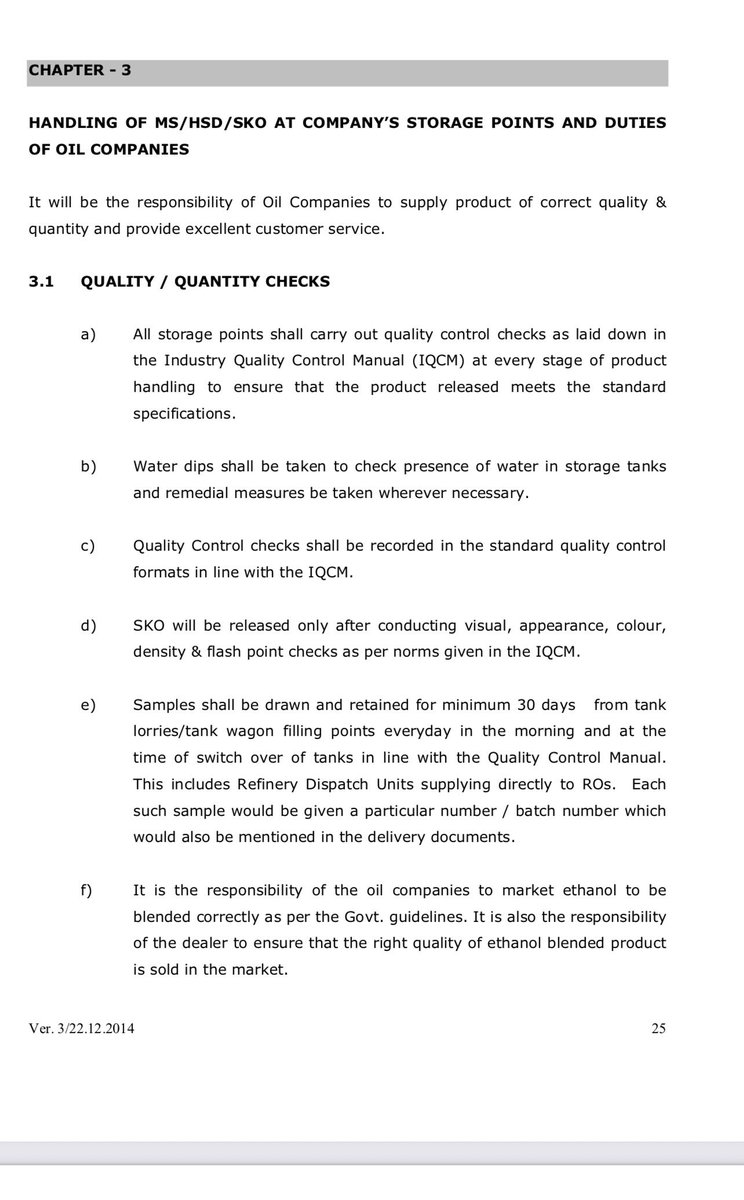 HemantSirohi1's tweet photo. A critical compliance question for OMCs & authorities:

If MDG places responsibility on the dealership to verify blending parameters, how is a dealer expected to independently verify the prescribed blending percentage in HSD (Diesel), particularly where blending is carried out upstream?

With HSD now referring to B2 blending, what approved testing method, equipment, sampling protocol and permissible limits are prescribed for dealers?

Accountability must be matched with a clear, scientifically verifiable mechanism.

@IndianOilcl @BPCLimited @HPCL @PetroleumMin 
@Secretary_MoPNG @ChairmanIOCL @CMD__HPCL @cmdbpcl @HardeepSPuri