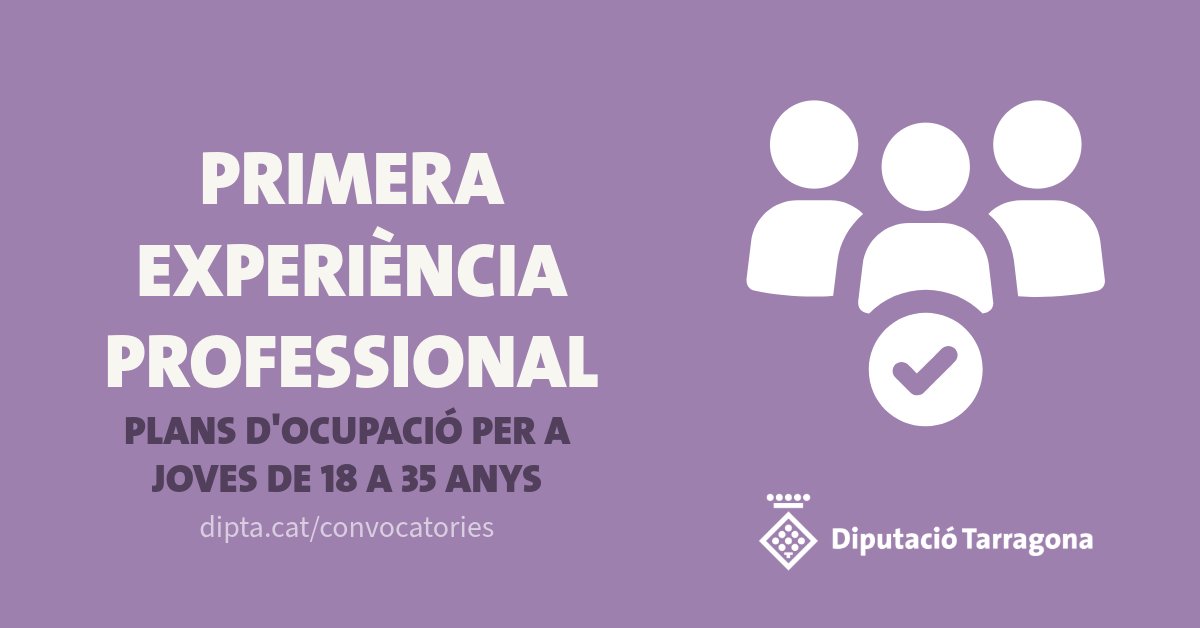 Dipta_cat's tweet photo. 🗓️‼️ DARRER DIA per a inscriure's als plans d'ocupació per a joves de fins a 35 anys que ofereix la Diputació de Tarragona. 👉🏻Es busquen diferents perfils professionals i pretenen ser una ajuda per a introduir-se en el món laboral

ℹ️https://t.co/ZfW7EFAvPM #OcupacióDipta https://t.co/MrWJ2QQECm