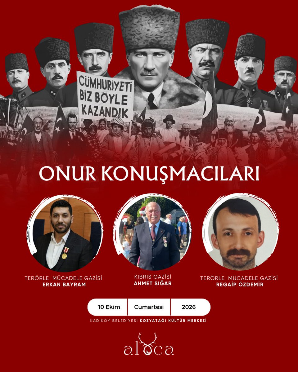 alacadergi's tweet photo. Son 5 gün! Formu doldur, 10 Ekim'de Atatürk Cumhuriyeti'ni muhafaza ve müdafaa etkinliğinde bize katıl! 

Birinci vazifemiz, Türk İstiklâlini, Türk cumhuriyetini, ilelebet muhafaza ve müdafaa etmektir.

Atatürk Cumhuriyeti’nin ışığında ve köklü Türk medeniyetinin izinde çalışmalar yürüten bağımsız öğrenci dergisi Alaca öncülüğünde farklı üniversite topluluk ve oluşumların katılımıyla Cumhuriyet çevresinde bir zihin kalesi inşa ediyoruz. Cumhuriyetimizin kuruluş ilkelerini, devrimci kazanımlarını ve Atatürk Cumhuriyeti’nin tarihsel mirasını üniversite gençliği ve kamuoyu nezdinde vurgulamak amacıyla öğrenciler, gaziler, akademisyenler, emekli askerler ve yazarlar olarak araya geliyoruz. 

📌Kadıköy Belediyesi Kozyatağı Kültür Merkezi
⏰14.30-18.00
🛑10 Ekim Cumartesi 2026

Etkinliğe katılmak için Atatürk Cumhuriyeti Etkinliği linkini doldurmalısınız.

https://t.co/gzfylGezr3

Kontenjan sınırlıdır📍

@SMEYDAN @hpapuccular @selcukerenerol @cemgurdeniznet @daimagzt @TurkDevrimDergi