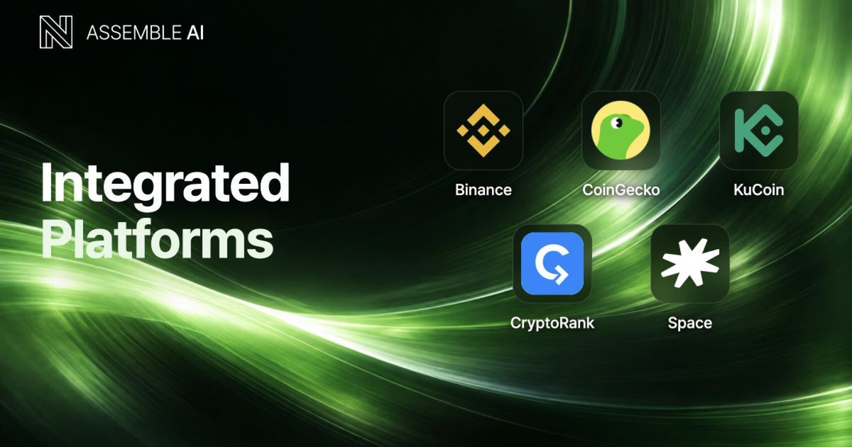 Assemble_io's tweet photo. Big platforms are already using Assemble AI to give their users the latest news on assets, right inside the platform.

We're already live on @binance @coingecko @kucoincom @CryptoRank_io  @intodotspace

Our job is to make sure you get the news you need, right where you need it, with context that actually matters.

That's what Assemble AI is about