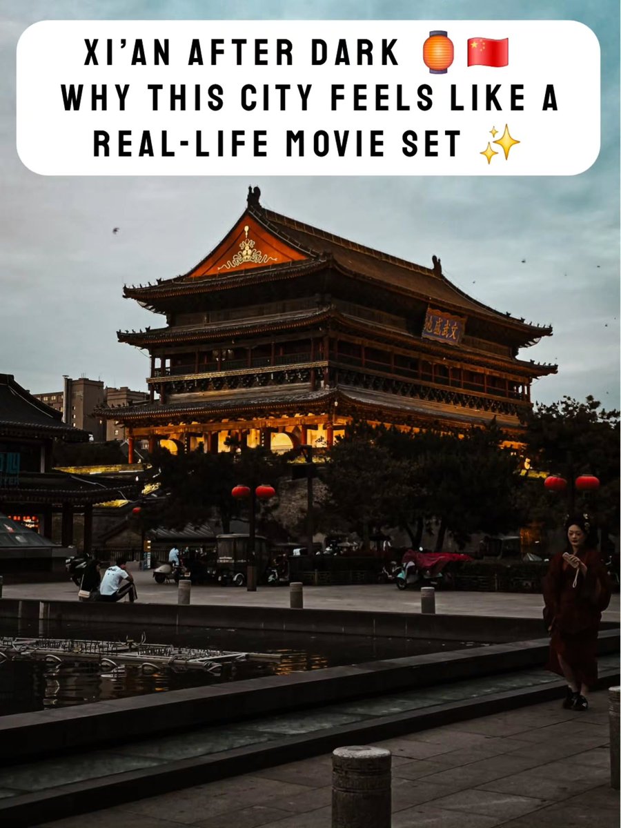 AYSEKURT19's tweet photo. Xi’an transforms after dark. From the glowing Bell and Drum Towers to Muslim Quarter street food and Hanfu-clad crowds, the ancient capital feels magical at night. Don’t miss it. https://t.co/p61f6sqokr