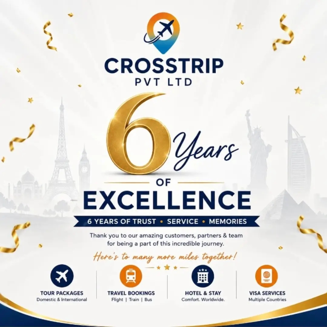 HasanKSZ's tweet photo. CrossTrip ke 6 saal: hazaaron khush musafir, anek yaadgaar journeys. Aapke pyaar aur bharose ke liye shukriya. Har safar ko comfortable, memorable aur hassle-free banana hamara vaada hai. Travel with Trust. Travel with CrossTrip. https://t.co/Vum1zgYKcg